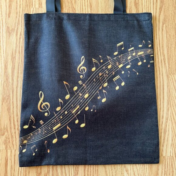 Black Music Notes Tote Bag Reusable Carryall 16 x 14 Inches Durable Polyester - Picture 2 of 9